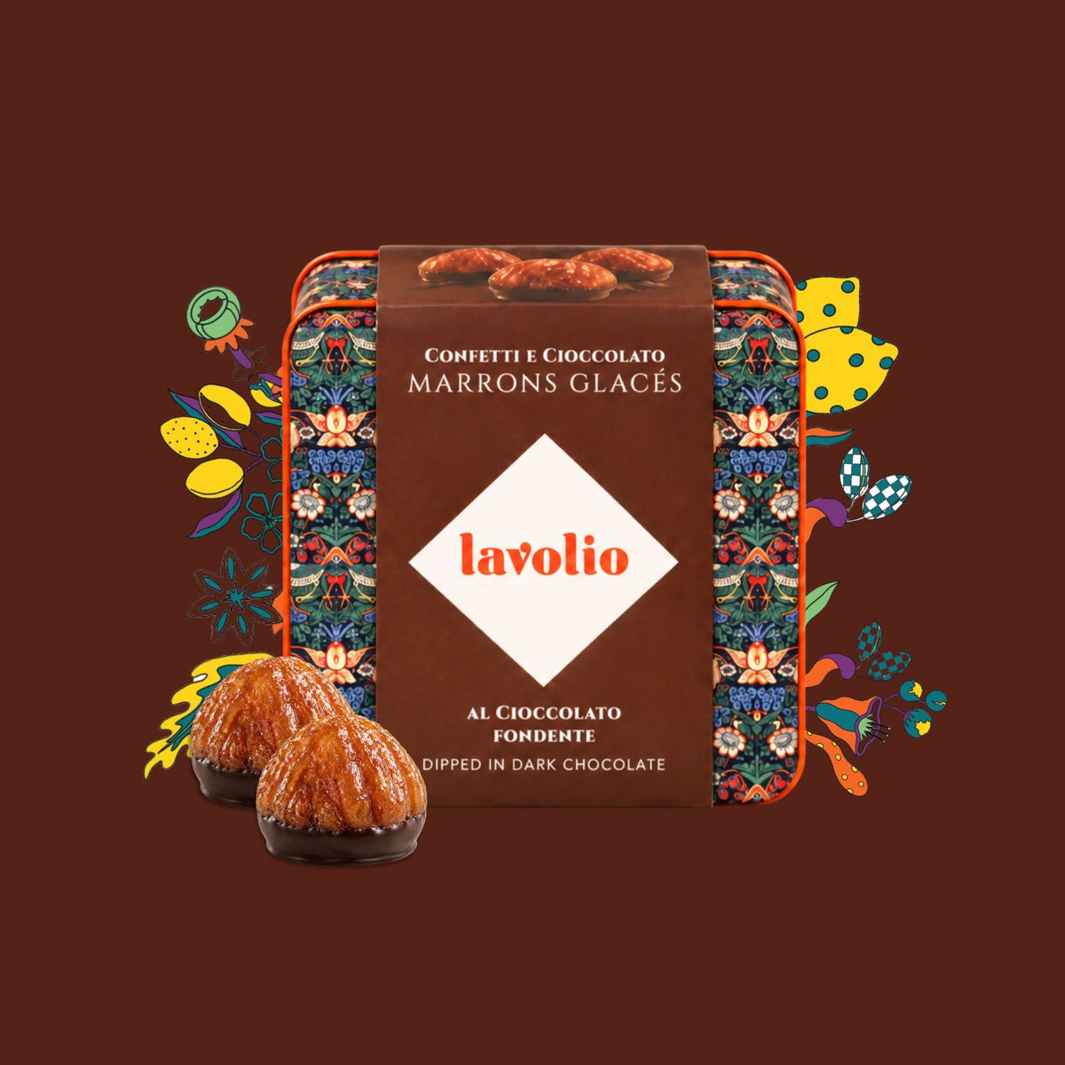 CHOCOLATE MARRONS GLACÉS WILLIAM MORRIS - 4 pieces
